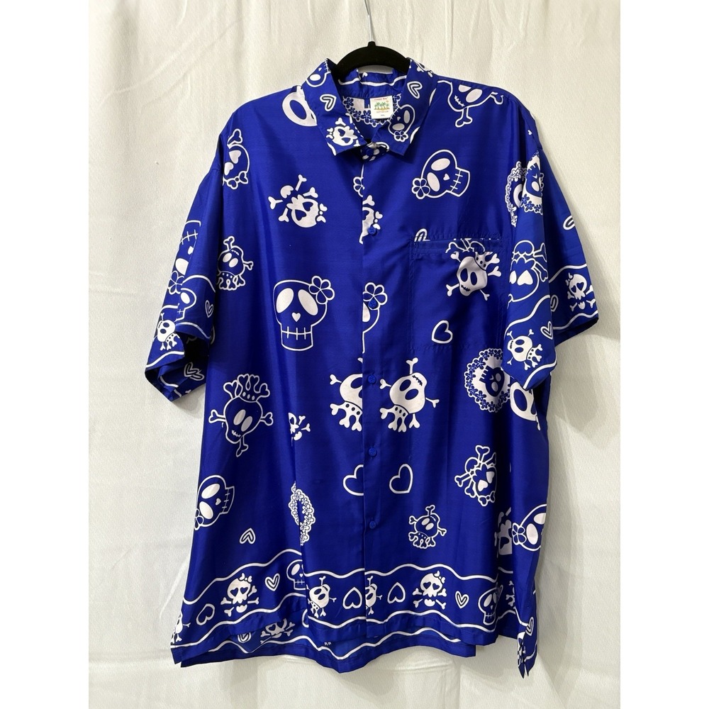 Happy Bay Short Sleeve Button Down Skull Themed Shirt Size 2XL